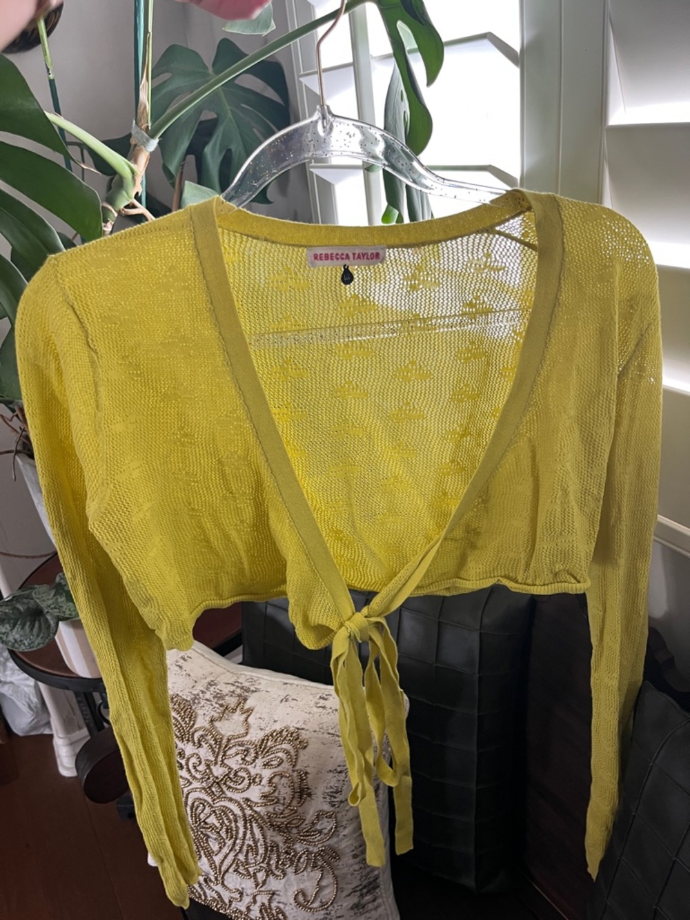 Rebecca Taylor Bright Yellow Tie-Front Knit Bolero
